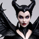 **

Maleficent doll, intricate design, shimmering wings, art piece, dark aesthetic, detailed facial features, 3D printed face, captivating eyes, luxurious texture, collectible item.

**