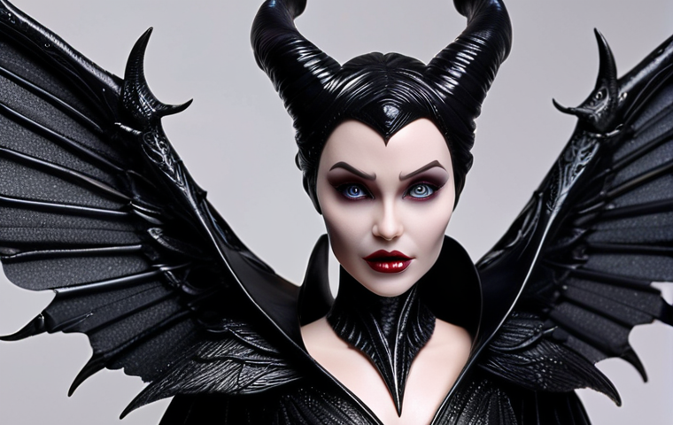 **

Maleficent doll, intricate design, shimmering wings, art piece, dark aesthetic, detailed facial features, 3D printed face, captivating eyes, luxurious texture, collectible item.

**
